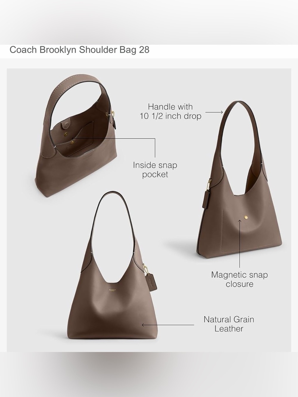 Coach Brown Pebbled Leather Shoulder Bag - Picture 3 of 9